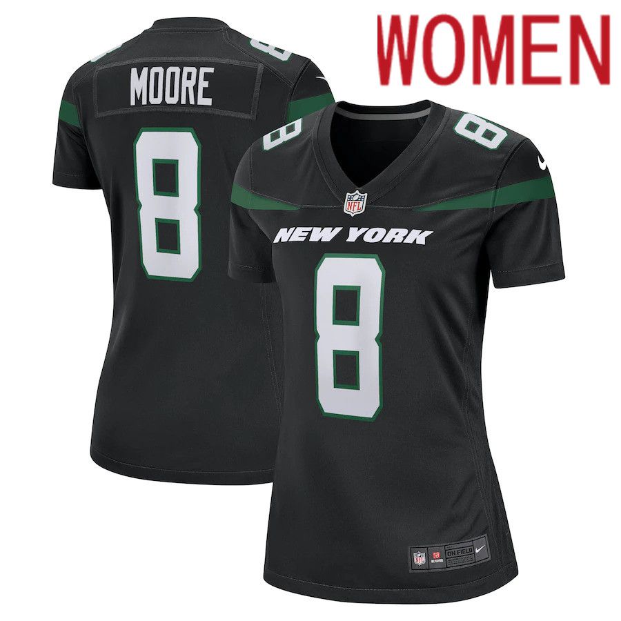 Women New York Jets #8 Elijah Moore Nike Stealth Black Game NFL Jersey->women nfl jersey->Women Jersey